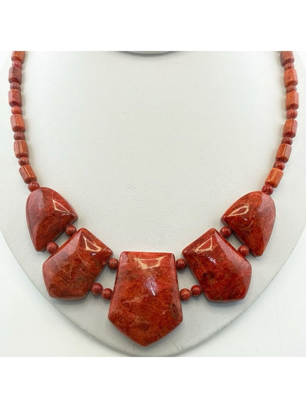 Jay King Necklace Red Coral Bib Collar Statement Beaded Sterling Silver DTR 925